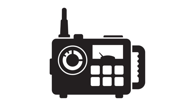 Black walkie talkie, radio transceiver, communication device, vector icon