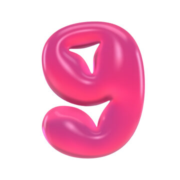 Glossy pink 3D chewy jelly number 9 marmalade numeral