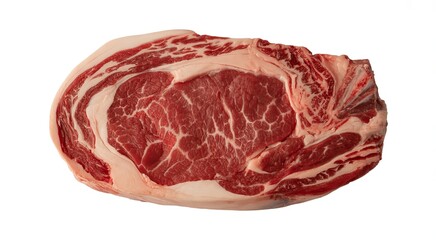 Fototapeta premium Raw prime rib roast with marbling and thick fat cap isolated on white raw meat beef