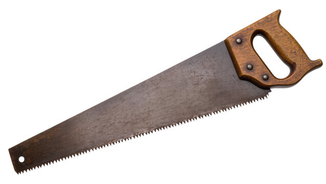 Vintage Rusty Hand Saw with Wooden Handle and Sharp Teeth