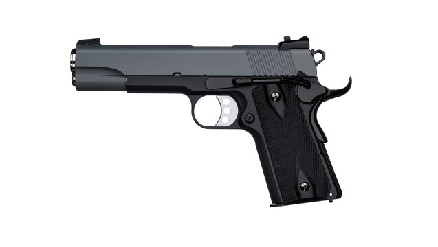 Modern black gray semi-automatic pistol with textured grip