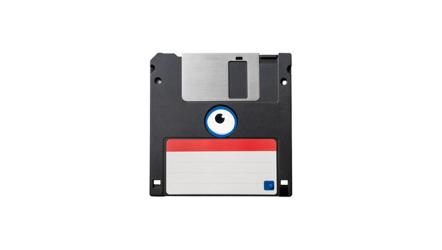 Black plastic 3 5 inch floppy disk with red label and metal slider