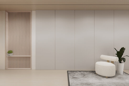 mini armchair on living room has arm chair, Mock up on wooden floor on white wall.3D rendering