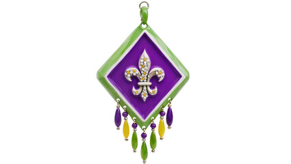 Green Lime Fleur-de-lis Pendant with Purple and Gold Accents © Patricia