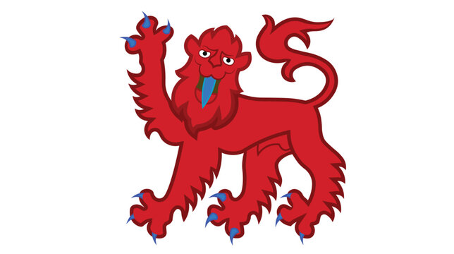 Red Heraldic Lion with Blue Claws