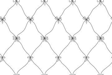 Fototapeta premium Doodle bow with sketch ribbons seamless pattern. Modern argyle hand drawn texture. Geometric lattice bows background. Great for fabric, gift wrap, wallpaper, packaging, cover, textile, scrapbook