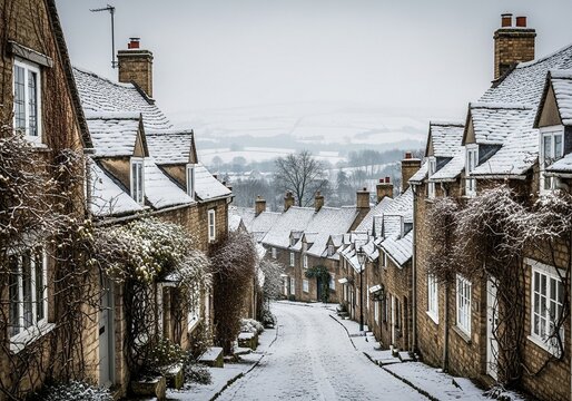 Charming Snowy Village: A Winter Wonderland Scene