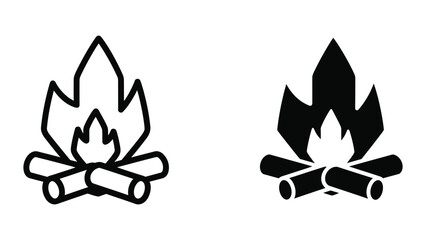 Contrasting styles of campfire icons in black and white line art © Marom Ali Stock