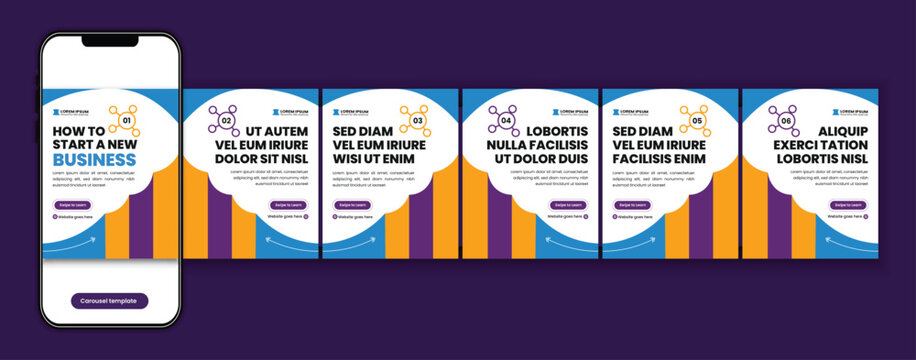 Business Tips Carousel Template for Social Media Marketing and Corporate Strategy Design Layout