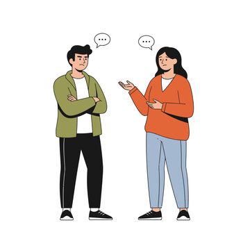 Two people talking, communication, disagreement, conversation, debate, illustration