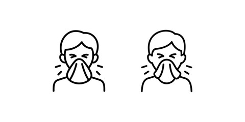 Obraz premium Man sneezing icon set person covering mouth with tissue symbol for cold flu or allergy symptom line art vector