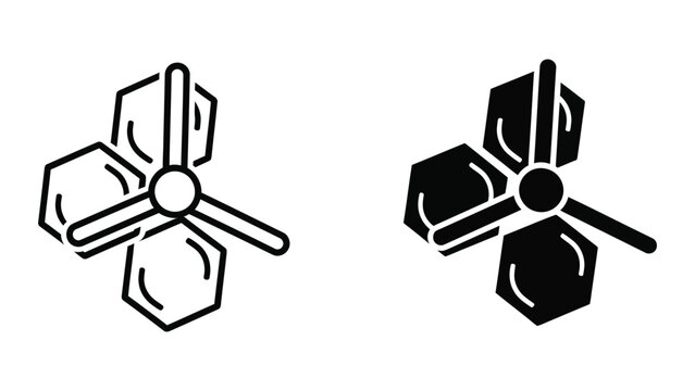 Chemical structure representations of benzene rings with central atoms in two configurations
