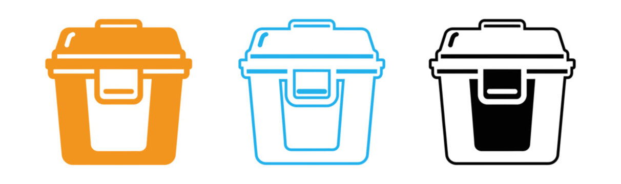 Three colorful plastic containers with lids a minimalist icon set