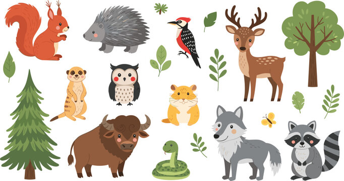 Australian Animals Vector Set Featuring Kangaroo Koala Crocodile Platypus Kiwi Bird Echidna and Possum for Educational Books Travel Souvenirs and Wildlife Conservation Graphics