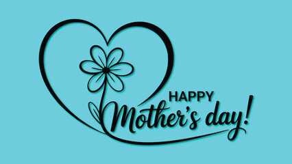Happy mothers day typography with heart and flower line art illustration elegant greeting card design for love celebration holiday minimal vector © Zavivec