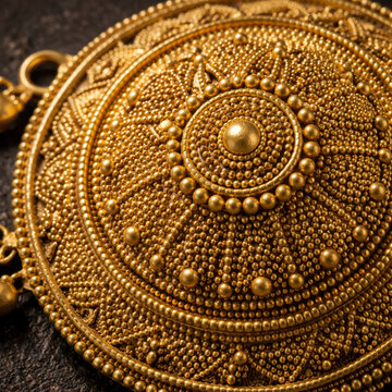 Authentic Traditional Gujarati Rawa Granulation 22K Gold Jewelry Medallion