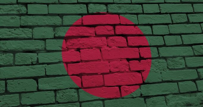 A panning video of a brick wall with the bangladesh flag