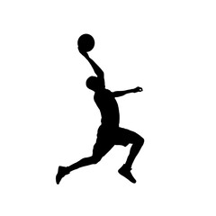 Basketball player jumping for slam dunk silhouette,  vector illustration © KR Studio