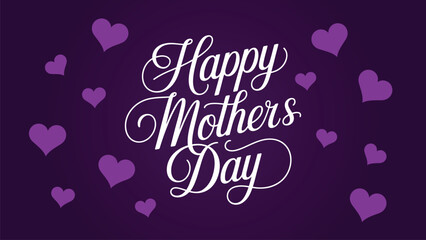Happy mothers day typography lettering with hearts on purple background elegant script greeting card design for love celebration holiday vector © Zavivec