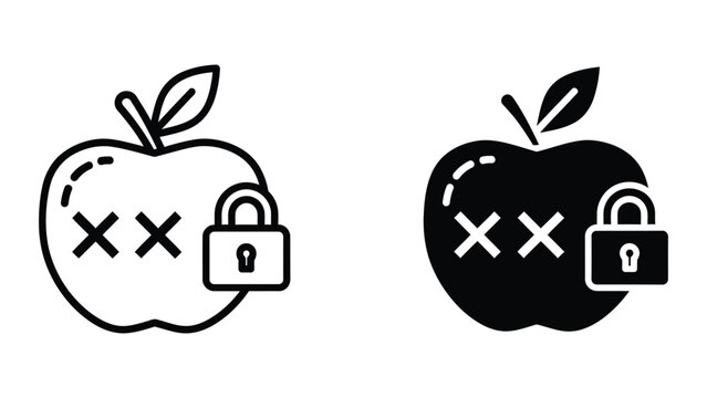 Contrast of apple icons representing security status with locked and unlocked symbols