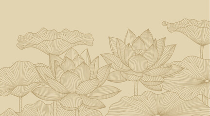 Elegant Lotus Flower Line Art Background Design 