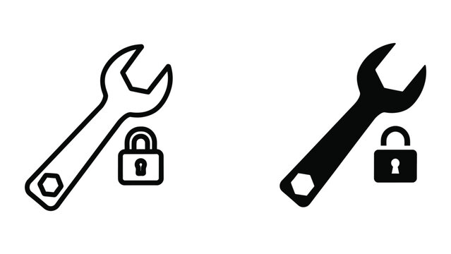 Wrenches paired with padlocks symbolizing security and maintenance tools