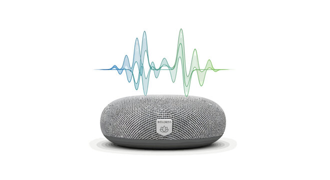 Wireless Bluetooth speaker with sound wave graphic