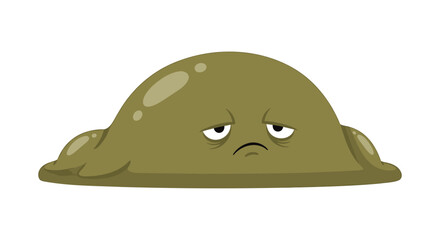 Fototapeta premium Cartoon slime, green blob, angry face, vector emoticon, funny character
