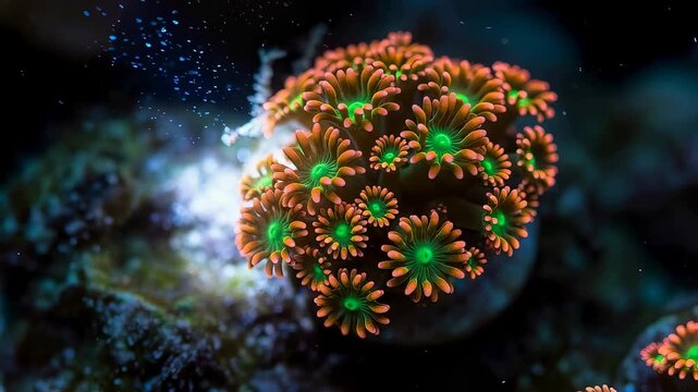 Vibrant coral polyp colony underwater. Marine ecosystem and reef life preservation concept for World Environment Day. Aquatic biodiversity in natural habitat.