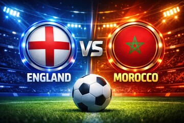 Naklejka premium England vs Morocco soccer match stadium graphic with ball