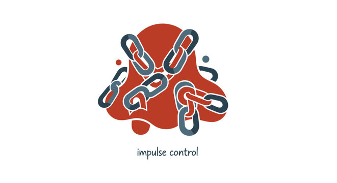 Impulse control concept, brain with chain links, mental health, psychology