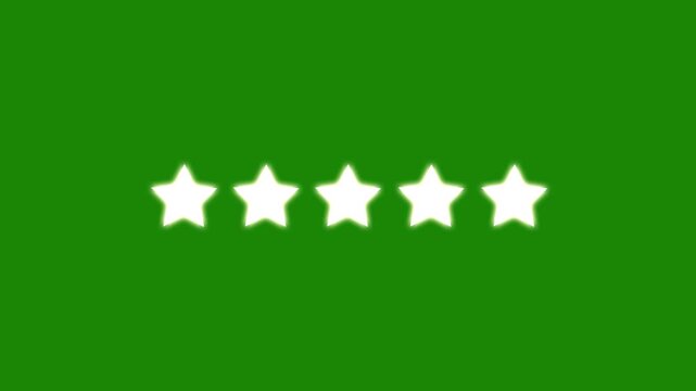Five stars rating animation and white star glowing effect and reflection on green background, 5 star review feedback concept for business excellence and customer satisfaction, star icon, star review