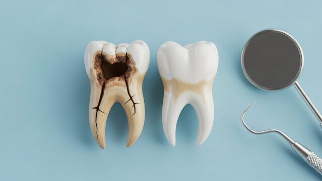Tooth decay comparison with dental tools