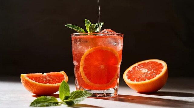 Orange cocktail with mint and ice