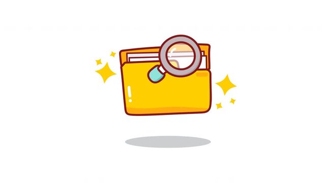 Yellow folder under scrutiny with a magnifying glass. Perfect for investigative, research, or detectivethemed designs or projects.