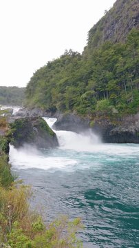 Petrohu&eacute; Falls: Stunning turquoise waterfalls in Vicente P&eacute;rez Rosales National Park, Chile. Natural landscape of crystal-clear water and Valdivian forest in the Los Lagos Region, Chilean Patagonia.