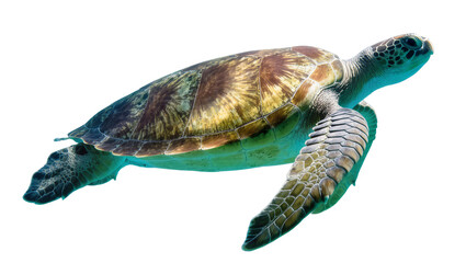 Green sea turtle swimming gracefully, isolated on transparent background © Irina