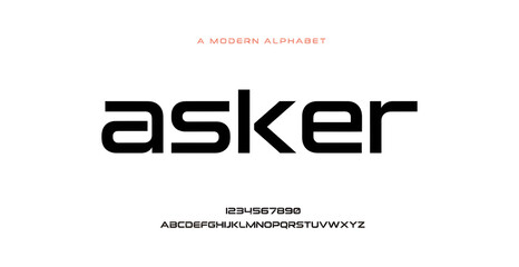 Fototapeta premium A modern alphabet font with the name asker displayed prominently in black letters