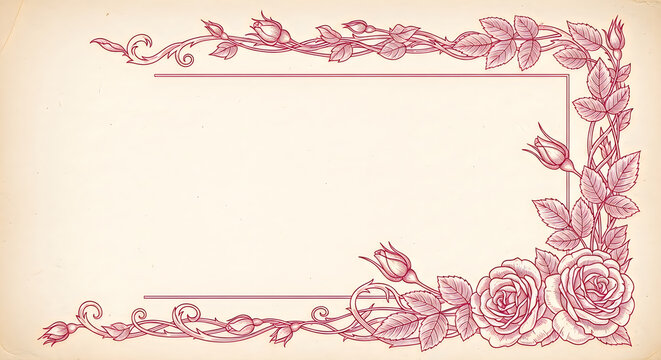 Vintage rose vine border design for invitations and greeting cards.