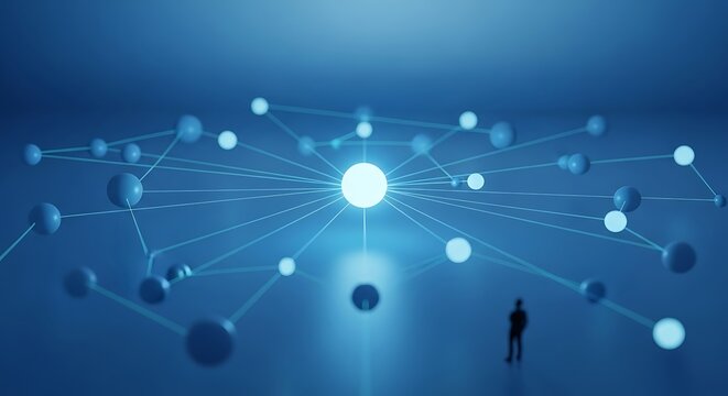 Abstract network of glowing spheres connected by lines isolated on transparent background