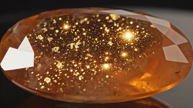 A beautiful faceted gemstone containing gold reflections