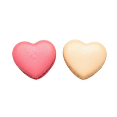 Obraz premium Two heart shaped macarons in pink and beige isolated on transparent background