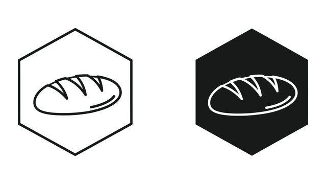 Contrasting logo designs of a baguette inside hexagonal frames with different background colors