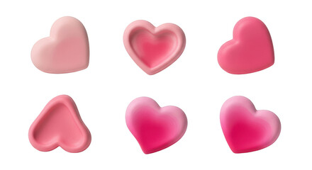 Fototapeta premium pink heart shaped candies in various shapes and shades casting shadows set against a clean white backdrop valentines day