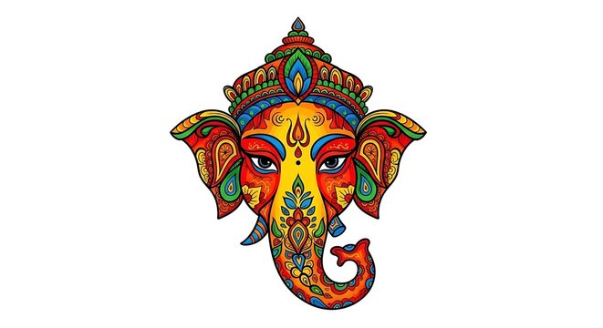Ganesh Chaturthi celebration with beautifully crafted Ganesha idol adorned with flowers and ornaments, vibrant colors and traditional decor, soft glowing lights, photorealistic detail, isolated pure w