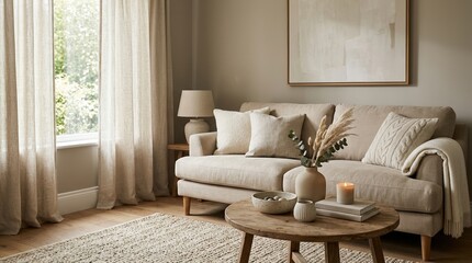 Fototapeta premium gentle shadow and a calm elegant stylish home interior background. Realistic illustration with refined fabric and ceramic textures