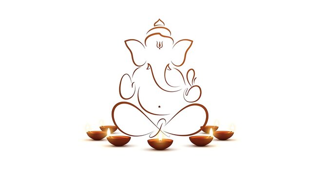 Ganesh Chaturthi celebration with beautifully crafted Ganesha idol adorned with flowers and ornaments, vibrant colors and traditional decor, soft glowing lights, photorealistic detail, isolated pure w