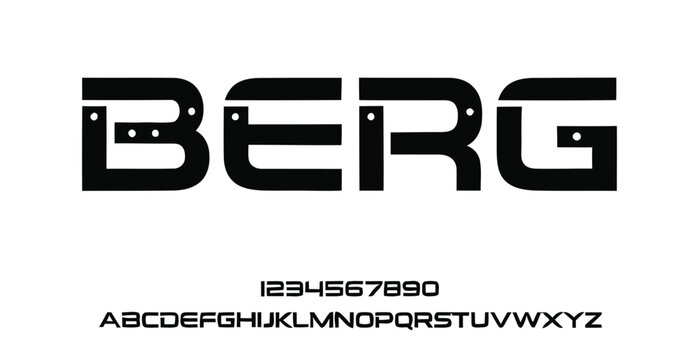 A bold black font with numbers and letters on a white background