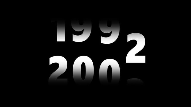 Fast time lapse speed timer showing years changing from 1960 to 2025 on black background representing historical progress future transition passing rapid chronology visual animation alpha channel.