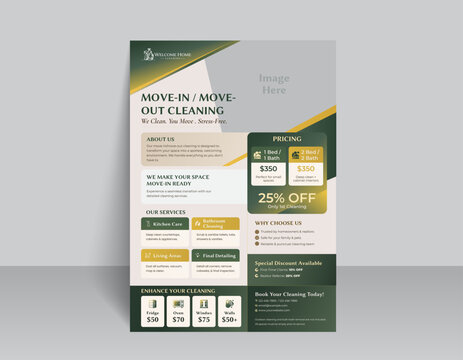 Move-In / Move-Out Cleaning one pager design, Home cleaning service flyer 